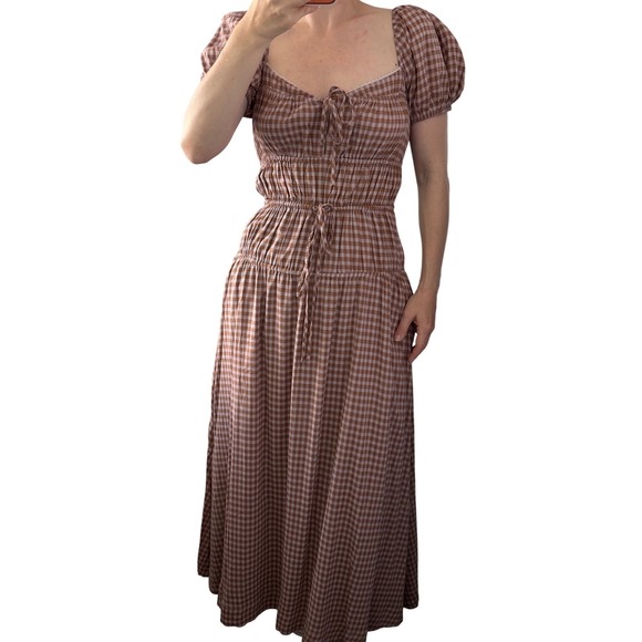 Reformation Dresses & Skirts - Reformation Lillet Dress Brown Gingham Check Puff Sleeve Smocked Maxi 2‎ NWT